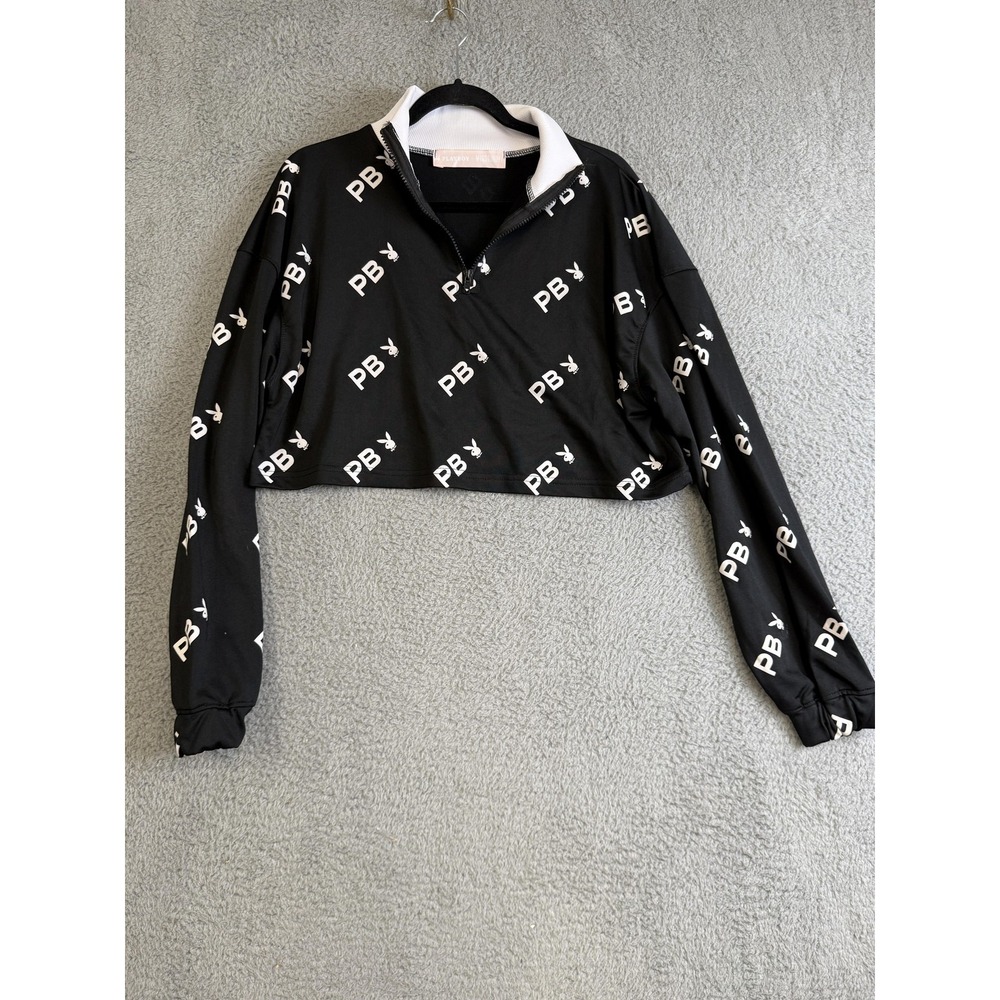 Playboy Missguided Pullover Womens 6 Crop Top Quarter Zip Long Sleeve Sweater‎